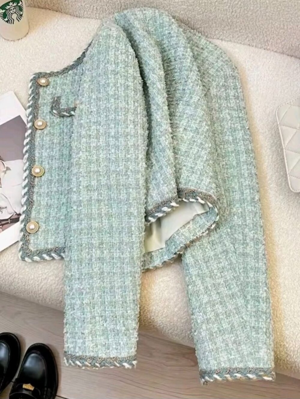 Exquisite Coarse Tweed Small fragrant style Short Coat Women's Spring Autumn - Picture 2 of 7